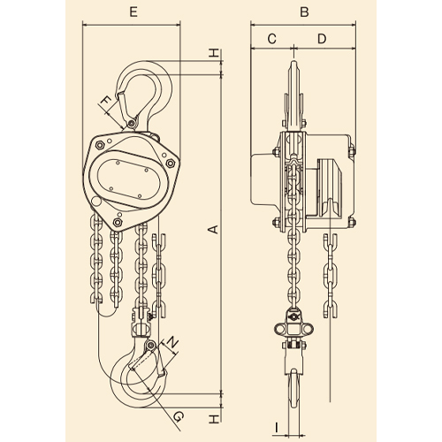 A：275mm　B：131mm　C：54mm　D：77mm　E：121mm\nF：30mm　G：36mm　H：17mm　I：13mm　N：24mm