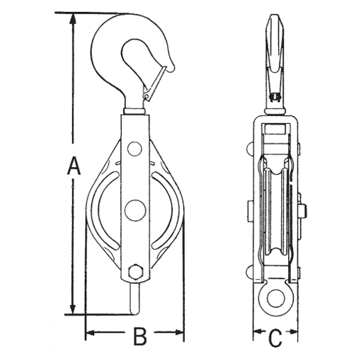 A：260mm、B：85mm、C：83mm\n※車輪は2輪、オーフ型です。