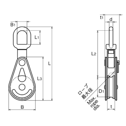 d:5mm　　　Ｌ：111㎜　　　Ｌ1：18㎜\nＬ2：65㎜　　　Ｌ3：71㎜　　　Ｄ1：38㎜\nＢ：44㎜　　　Ｂ1：13㎜\nｔ：13㎜　　　ｔ1：22㎜