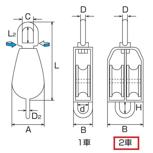 ※本商品は「2車」タイプです。\nA：54㎜　　　B：56㎜　　　C：20㎜\nD:8mm　　　L：128㎜　　　L2：26㎜\nD2：6㎜　　　H：19㎜　　　ｄ：18㎜