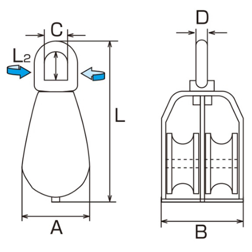 A：36㎜　　　B：49㎜　　　C：15㎜\nD：7㎜　　　L：95㎜　　　L2：19㎜
