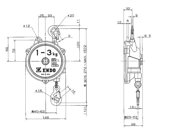 エスコ 1.0- 3.0kg/1.3m スプリングバランサー(品番:EA987ZB-3)-