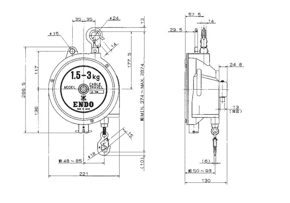 EA987ZB-9A｜5.0- 9.0kg/2.5m スプリングバランサーのページ