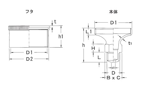 D2：25mm、D1：M23、P：1.25mm、h1：16mm、t：1.5mm、D：G1/8、h：26mm、t1：1.5mm、L：8mm、L1：6mm、d1：3.5mm、B×C：12mm、H：5mm