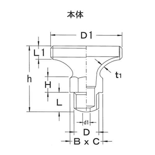 D1：M48　　　D：G1/4”　　　　h：42mm\nt1：2mm　　　L：11mm　　　　L1：9mm\nd1：4mm　　　B×C：19mm　　　H：10mm
