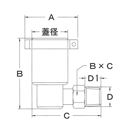 蓋径：25mm　　　D：R1/8”\nA：32mm　　　　B：39mm　　　C：37.5mm\nD1：8mm　　　　B×C：10mm