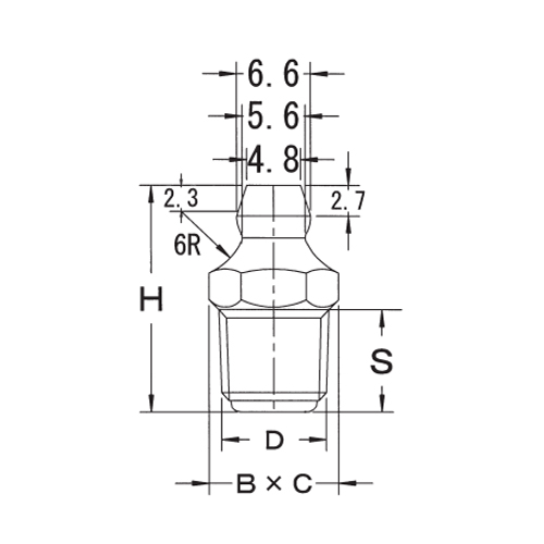 D：R1/4”　　　H：25mm\nS：12mm　　　B×C：14mm