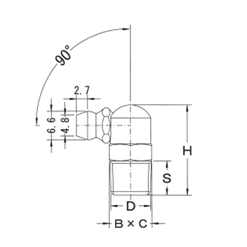 D：R1/4”　　　　H：25mm\nS：11mm　　　B×C：14mm