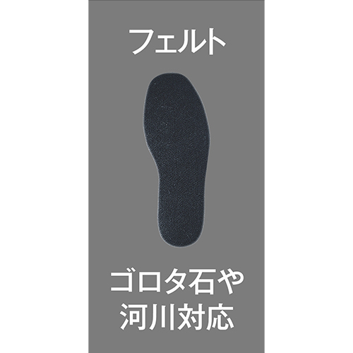 ゴロタを中心に河川、磯場やテトラ、防波堤などに対応するフェルトソール