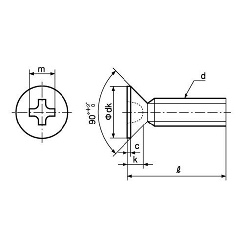 d：M5　　　dk：φ10mm　　k：2.8mm\nC：0.3mm　　m：5.1mm