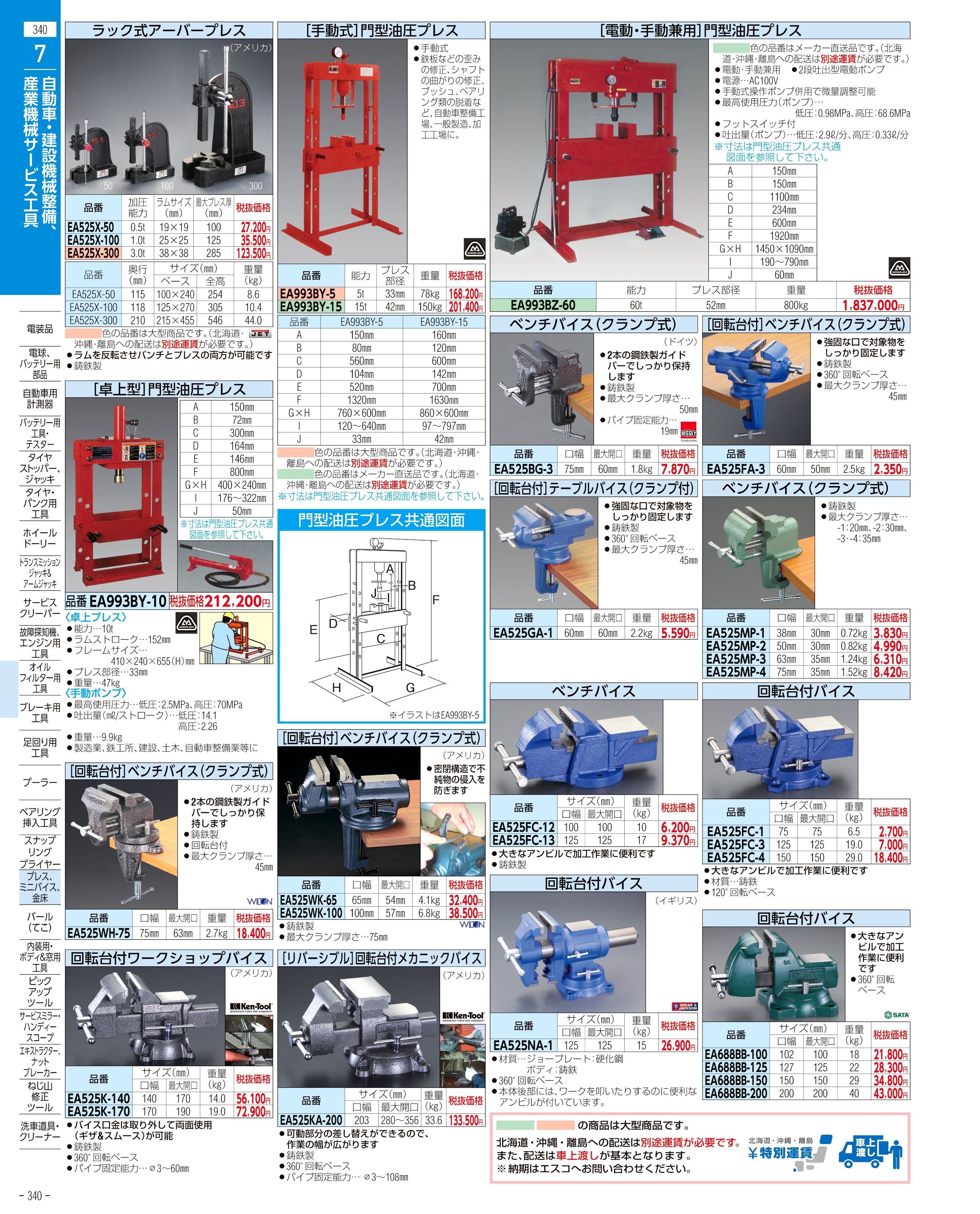 最大60％オフ！ 正規品 エスコ 250kg 100x210x216mm ハンドプレス カム式 ESCO バイク 車 自動車 自転車 