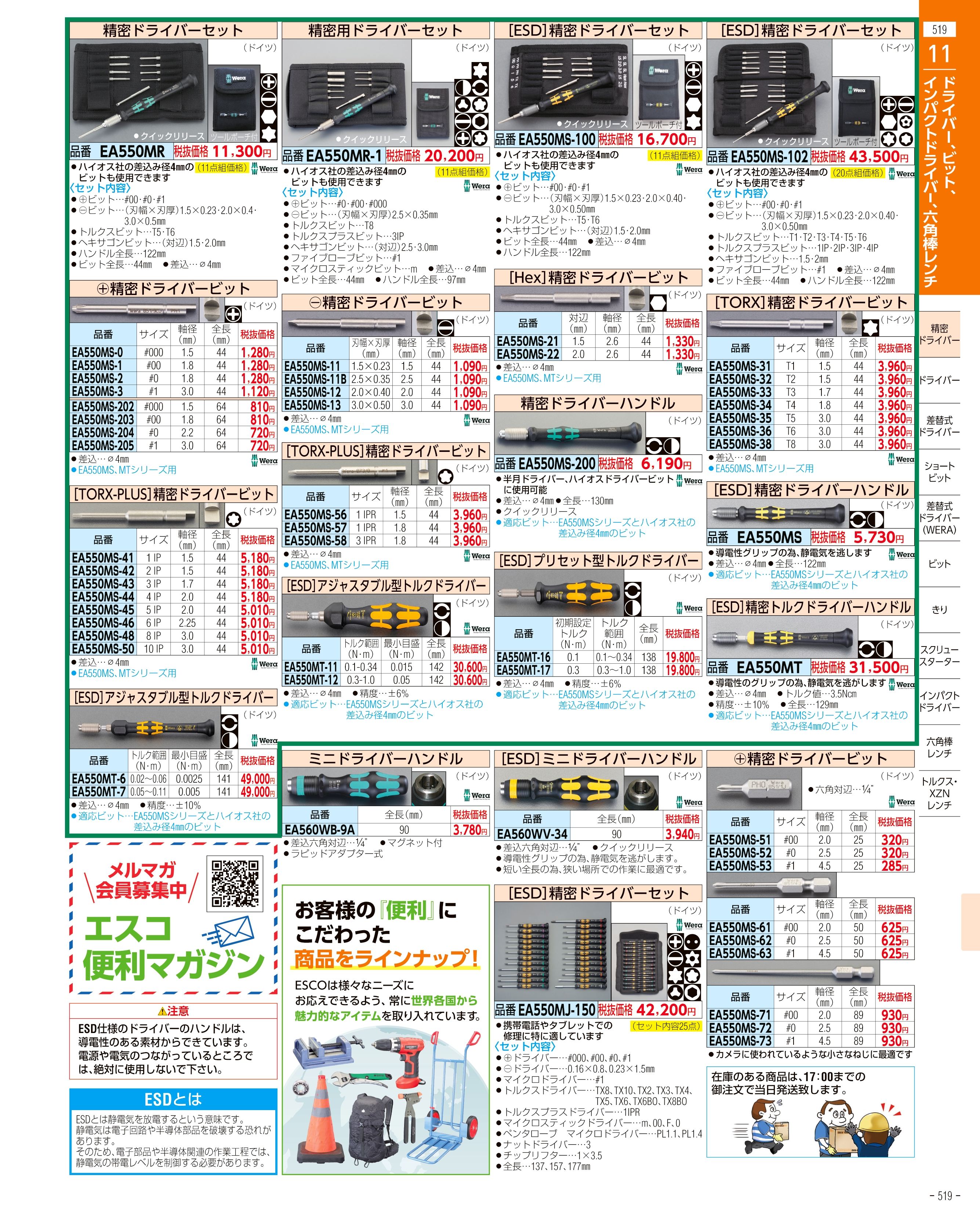 エスコ便利カタログ519ページ