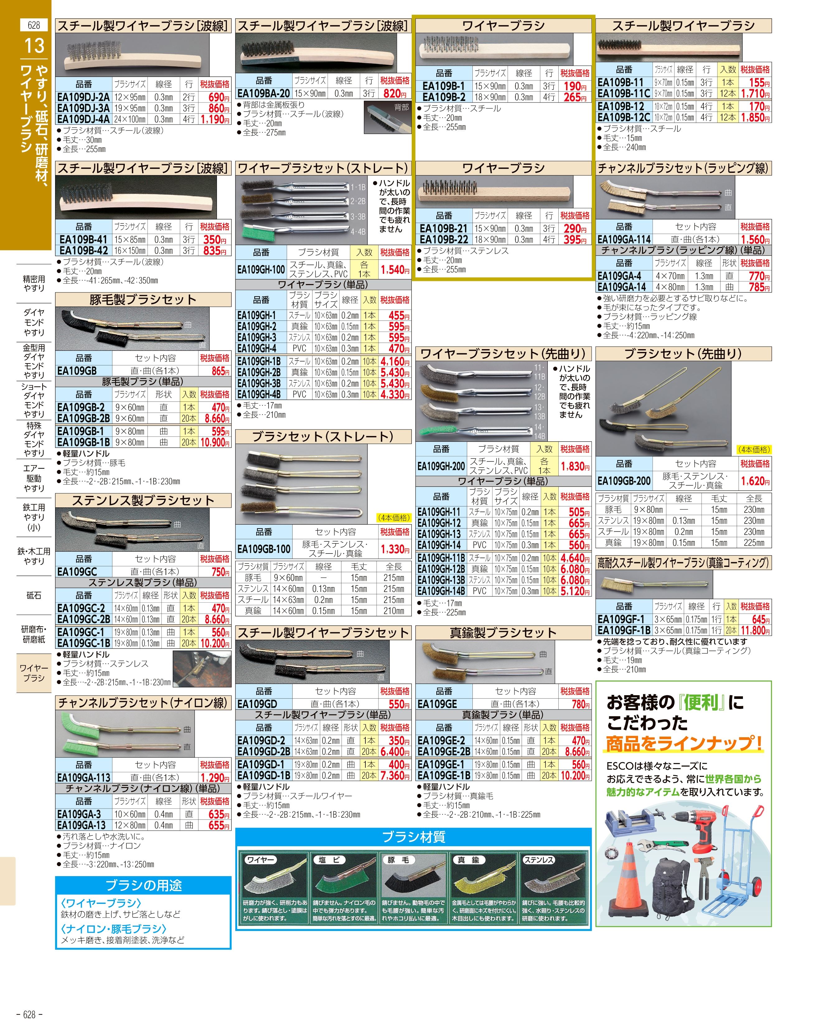 EA109DZ-10｜9x23mm パーツブラシ(10本)｜株式会社エスコ