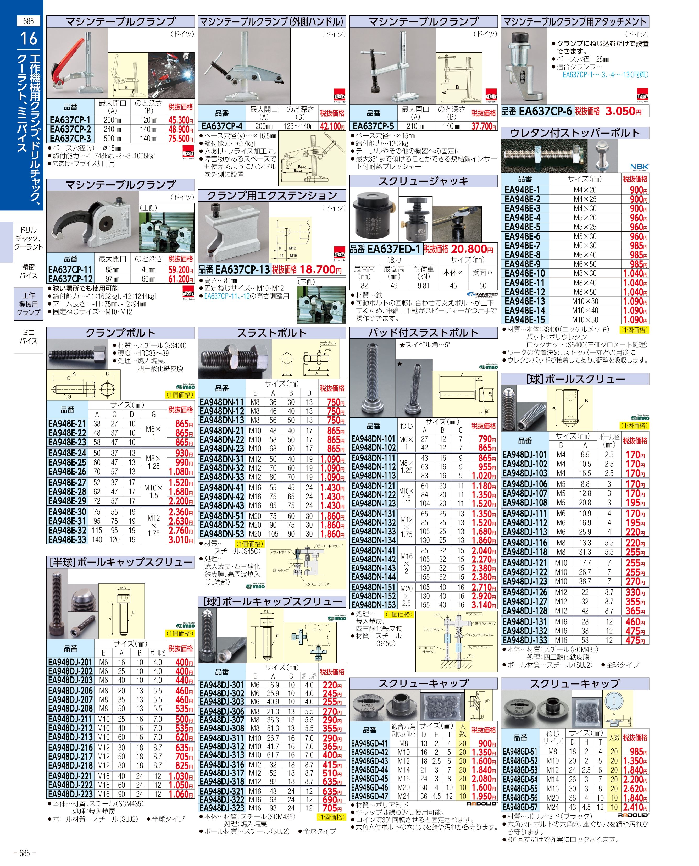 EA637FJ-250｜M24/呼24/250mm Ｔスロットボルト｜株式会社エスコ