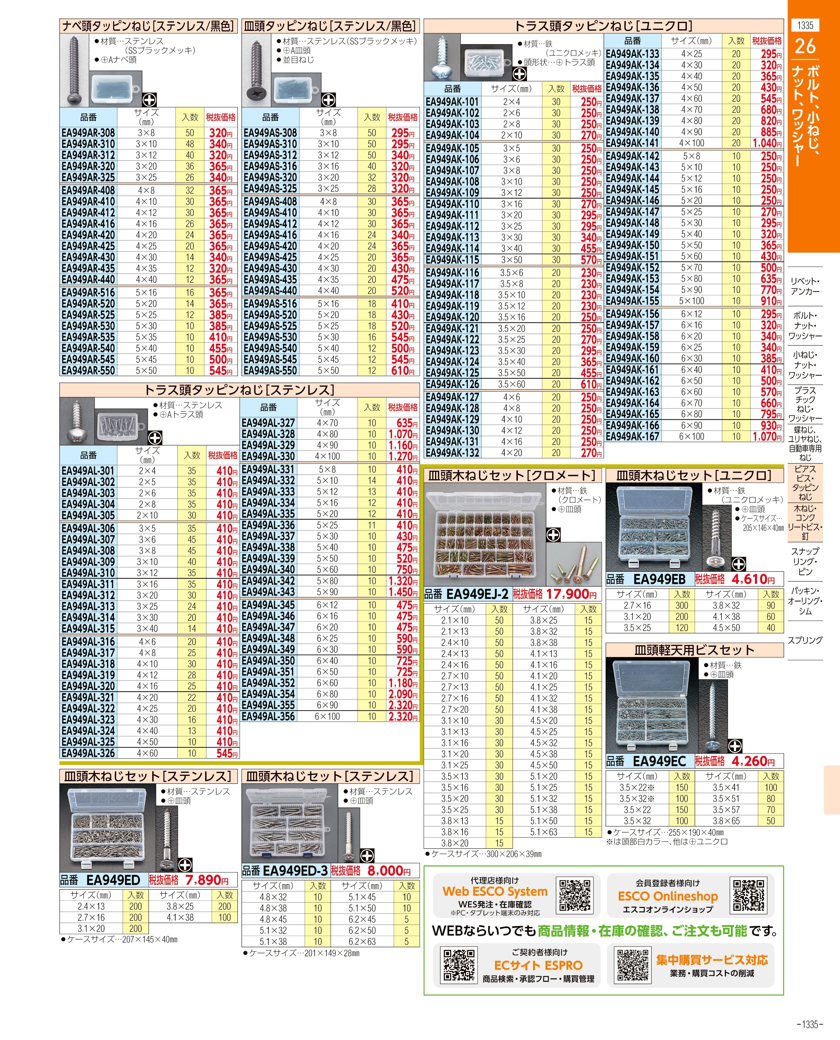 EA949AF-83｜M2-M6 トラス頭小ねじセット(ﾕﾆｸﾛﾒｯｷ)のページ -