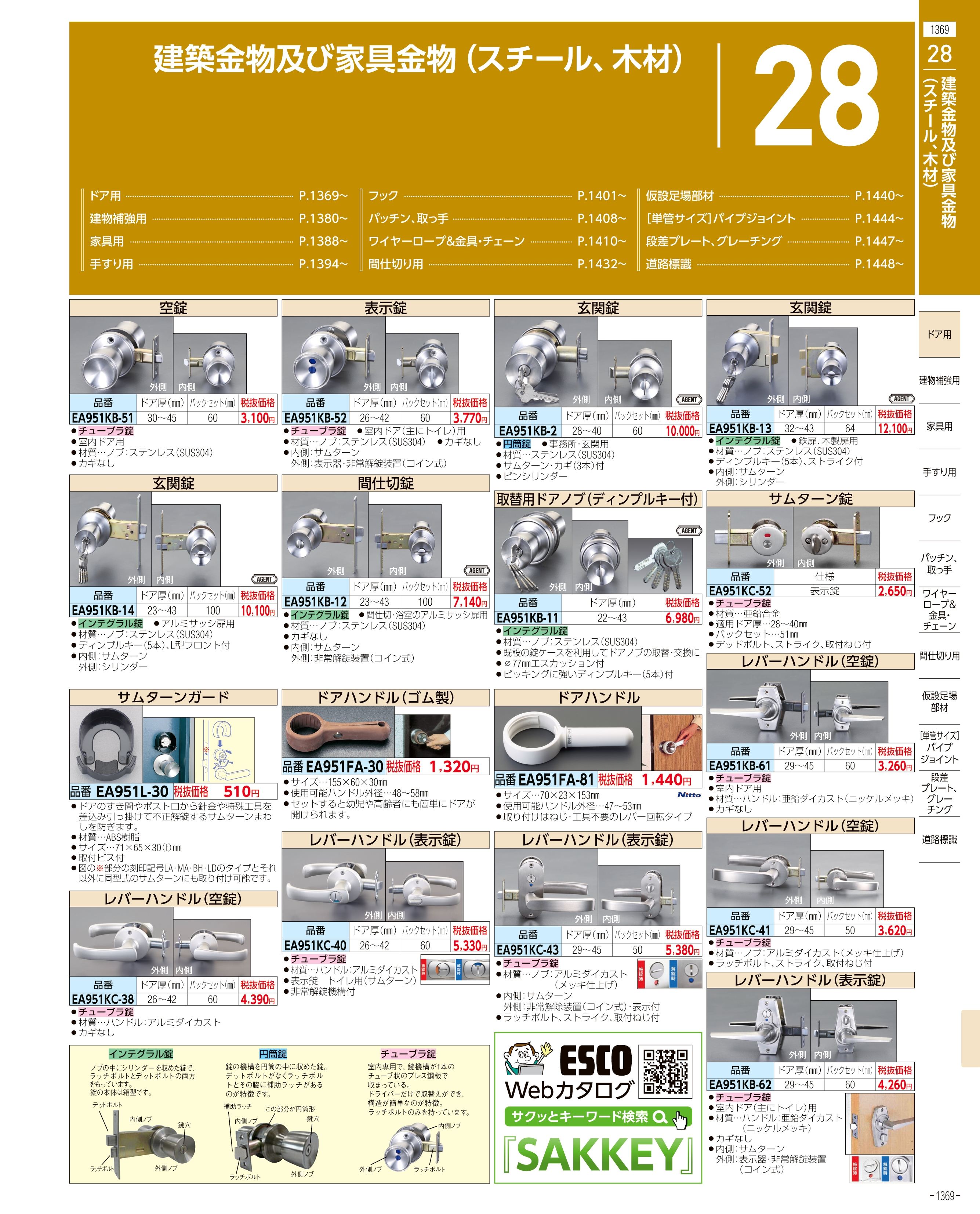 引き戸用埋め込み型カマ錠(表示付 ステンレス製) EA951KE-3 - 1